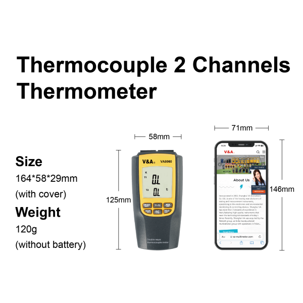 Termómetro de termopares VA8060